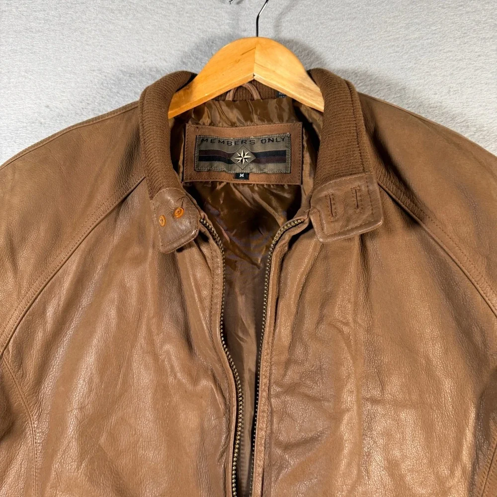 Vintage‎ Members Only Mens Brown Genuine Leather Bomber Jacket Size Large